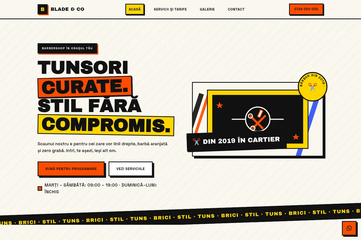 Pagina Acasă a machetei Blade & Co