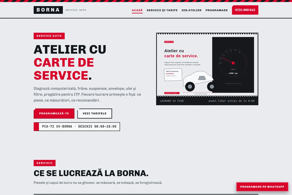 Pagina Acasă a machetei BORNA