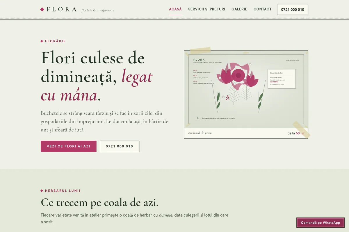 Pagina Acasă a machetei FLORA