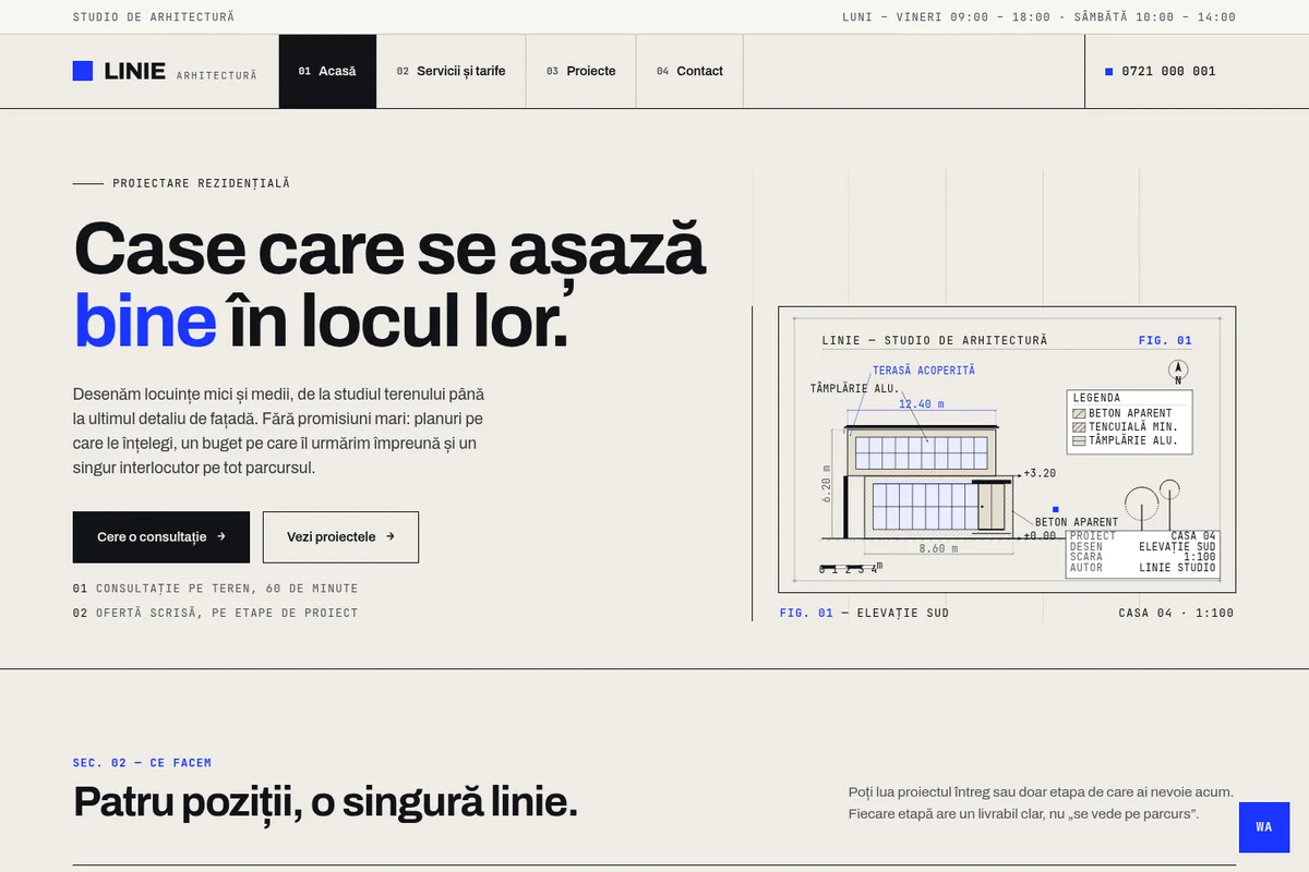 Pagina Acasă a machetei LINIE