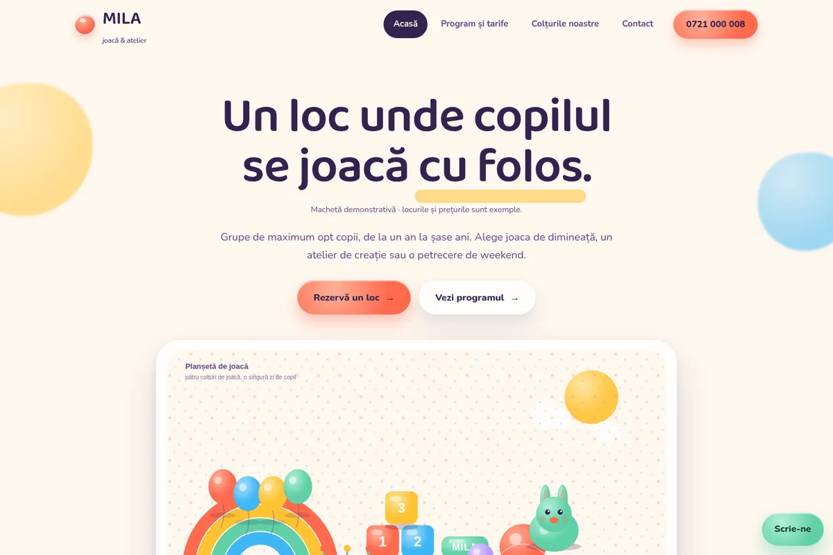 Pagina Acasă a machetei MILA