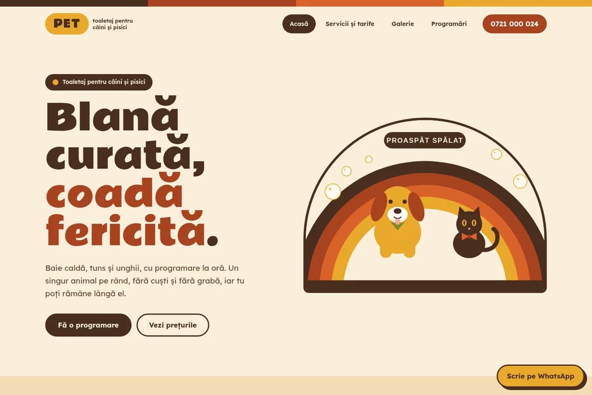 Pagina Acasă a machetei PET