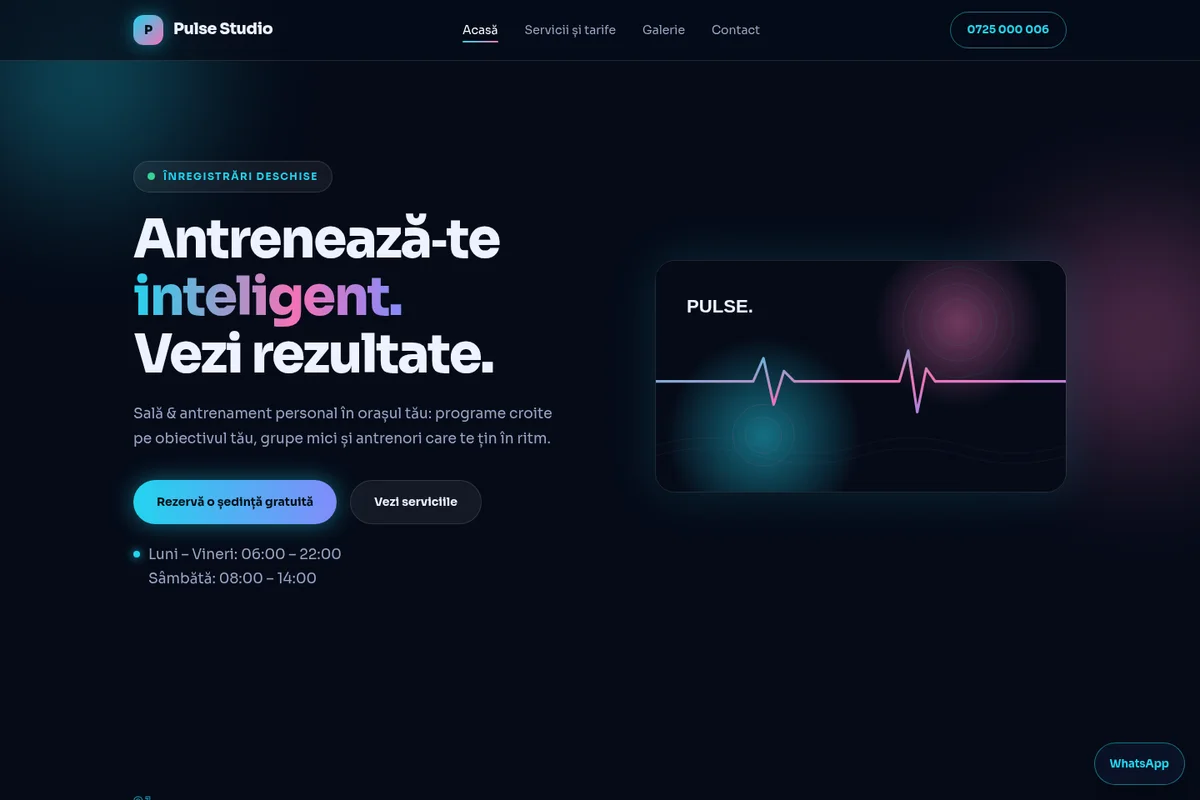 Pagina Acasă a machetei Pulse Studio