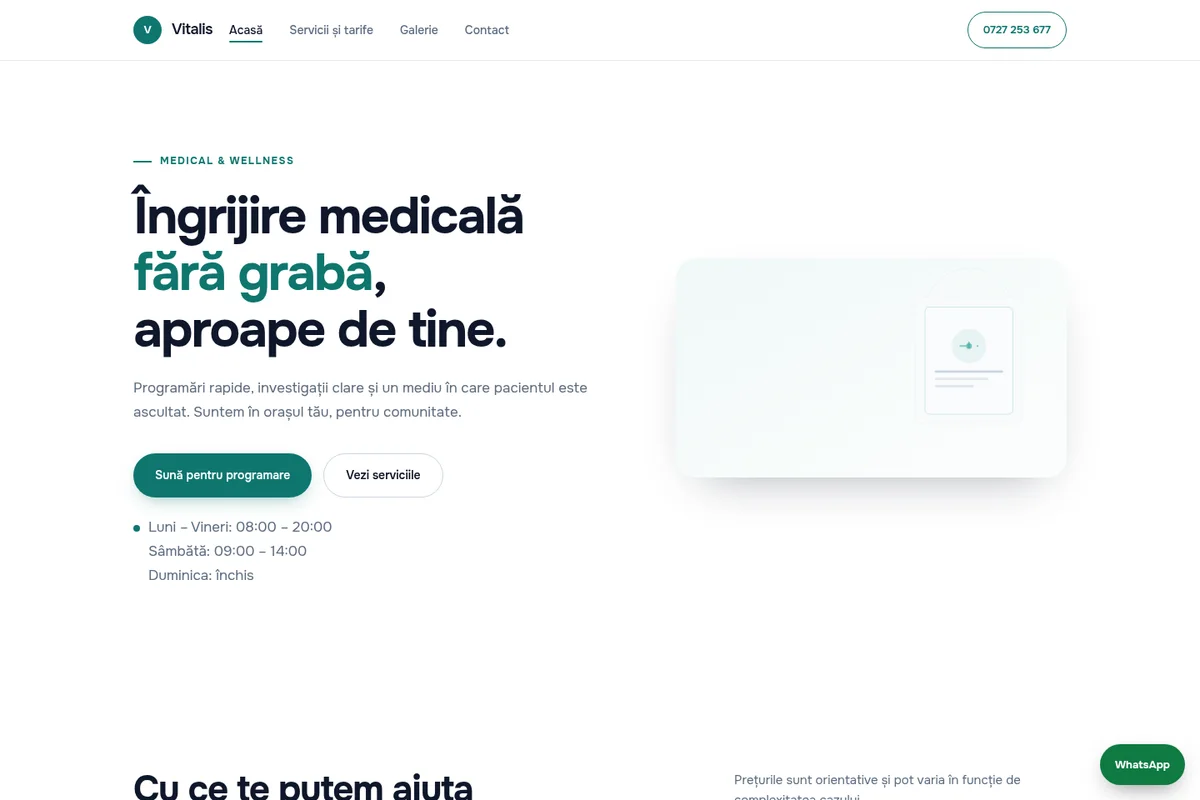 Pagina Acasă a machetei Vitalis